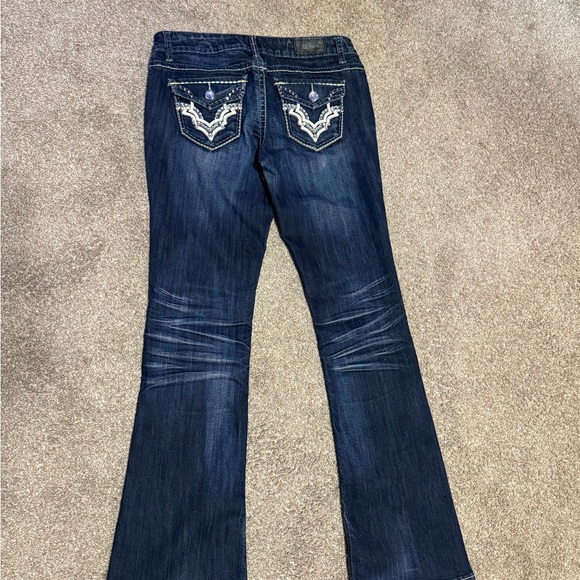 Women's ZCO Dark Wash Saddle Stitch Boot Cut Low Rise Jeans - Picture 9 of 10